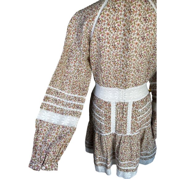 Veronica Beard Addilyn Size 10 Peasant Floral Crochet Lace Trim Mini Dress Stone - Picture 4 of 13